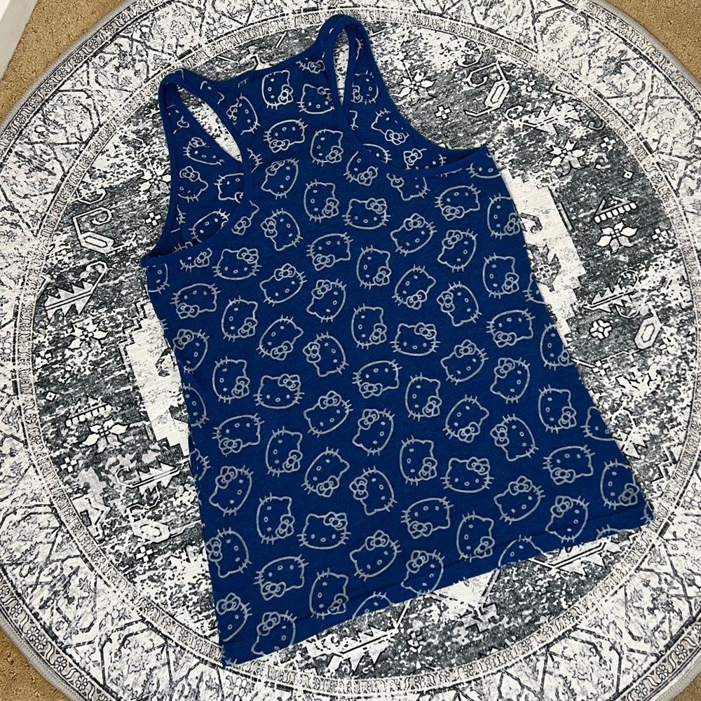 Sanrio Hello Kitty Y2K 2013 Blue & White Henley Tank Top - Size M - Picture 4 of 6